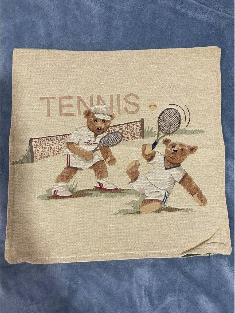Tennis Bear Tapestry & Co Pillow Cover 20x20 New With Tags